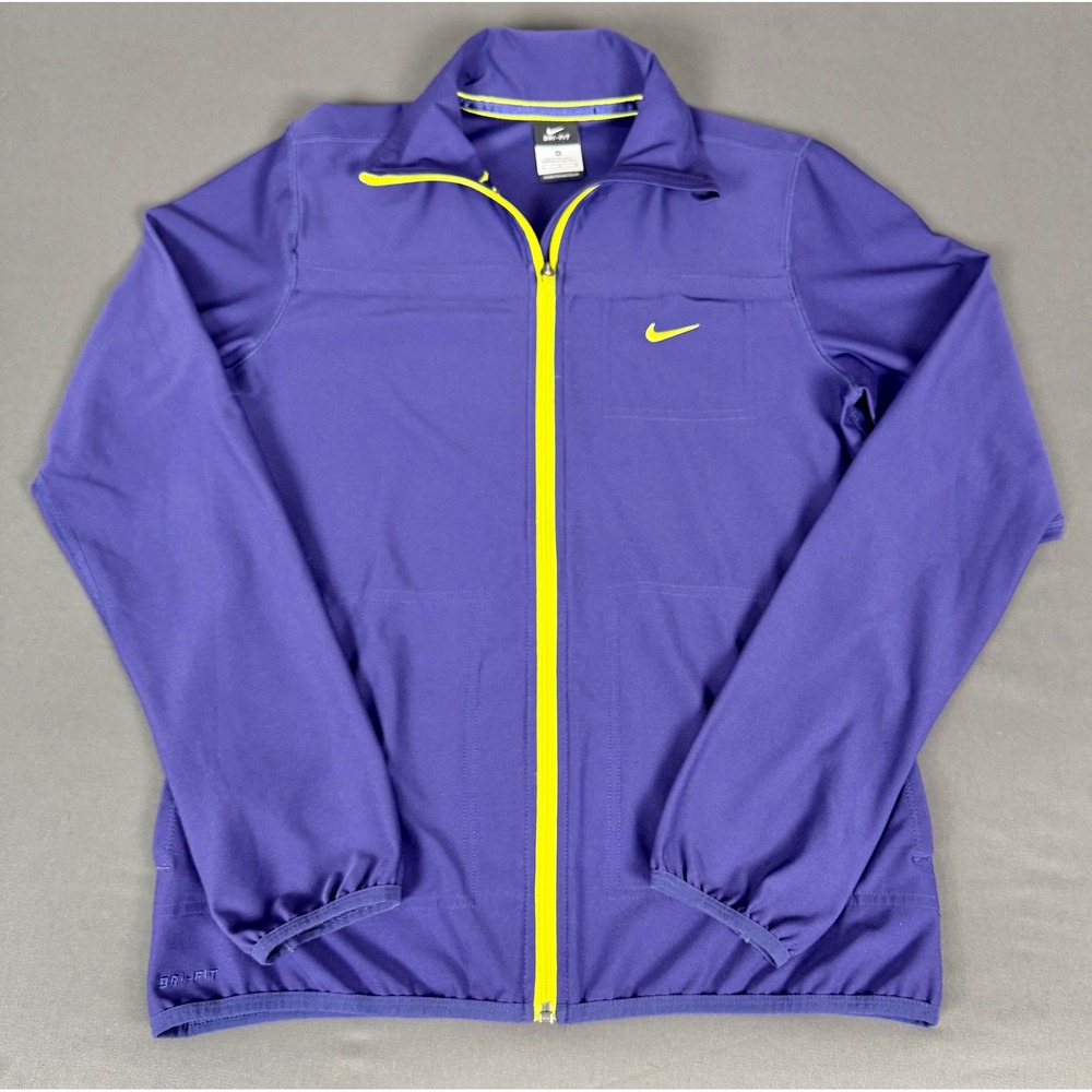Nike Track Jacket Womens Medium Purple Neon Yellow Dri-Fit Full Zip 484717-422